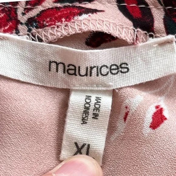 Maurices Womens Dressy Floral Tank Top Sz XL Pink V Neck Bar Back Flowy Chiffon - Picture 7 of 10